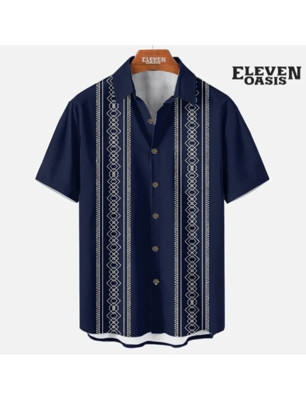 Eleven Oasis Men's Geometric Print Stripe Fiesta Short Sleeve Shirt NWT New